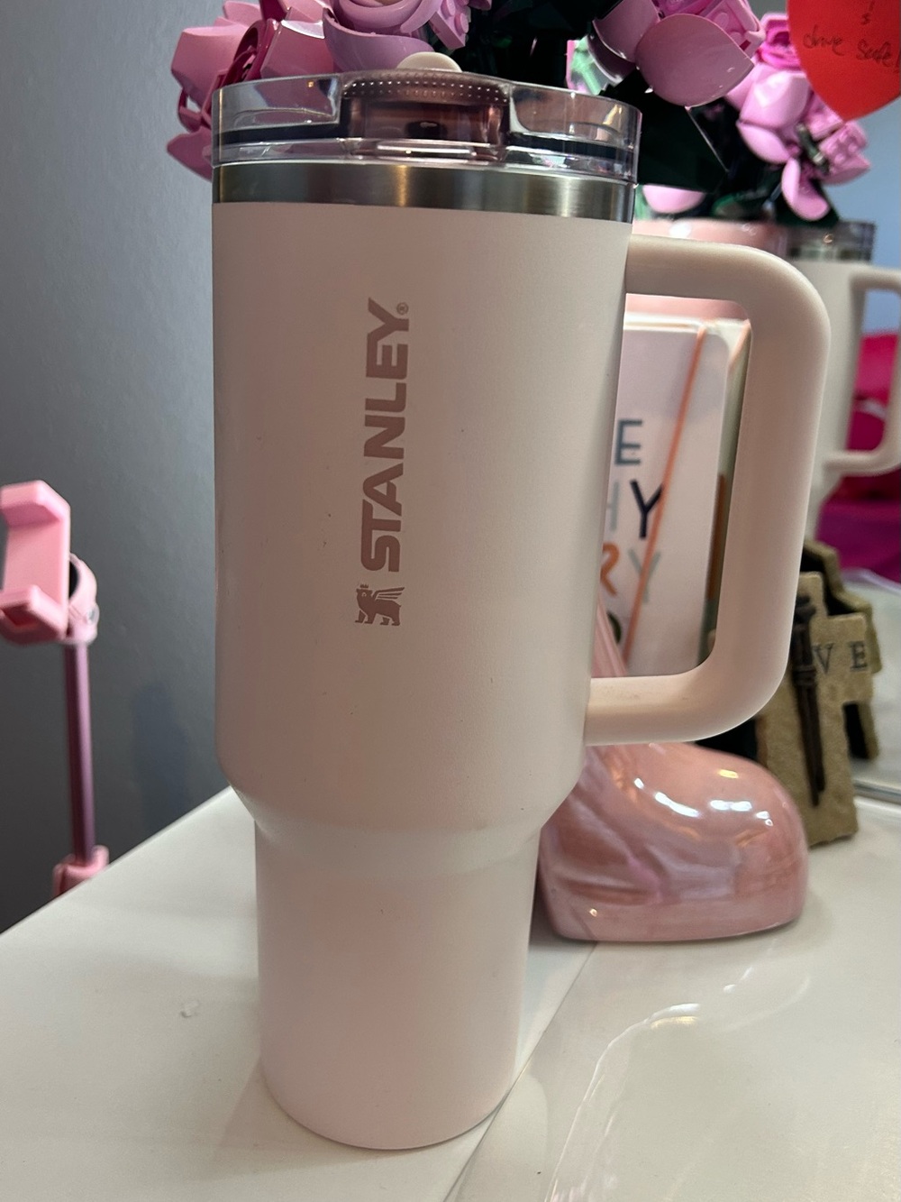 Stanley Pale Pink Insulated Travel Mug with Handle